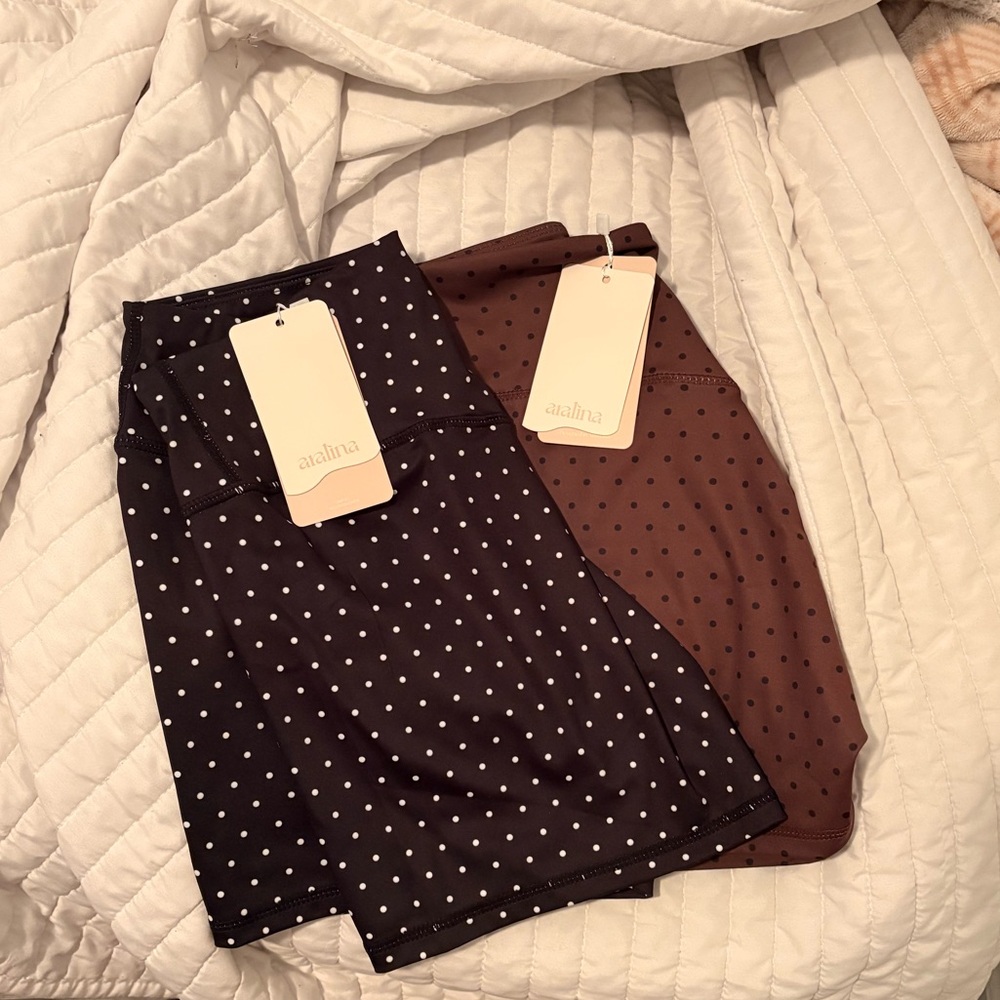 Butter Soft Polka Dot Biker Shorts - Black and Brown